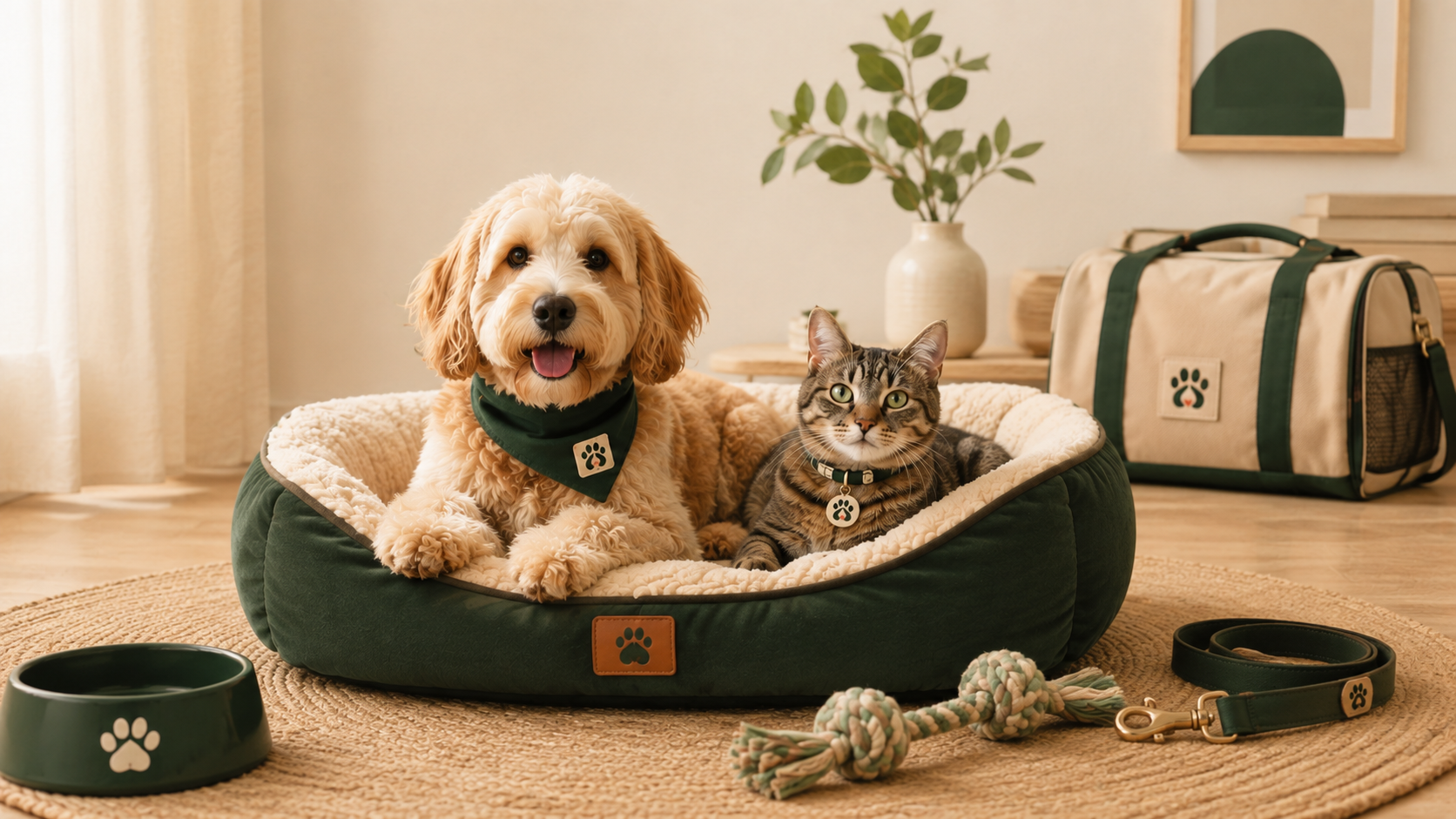 Perro y gato con accesorios Pata Shop